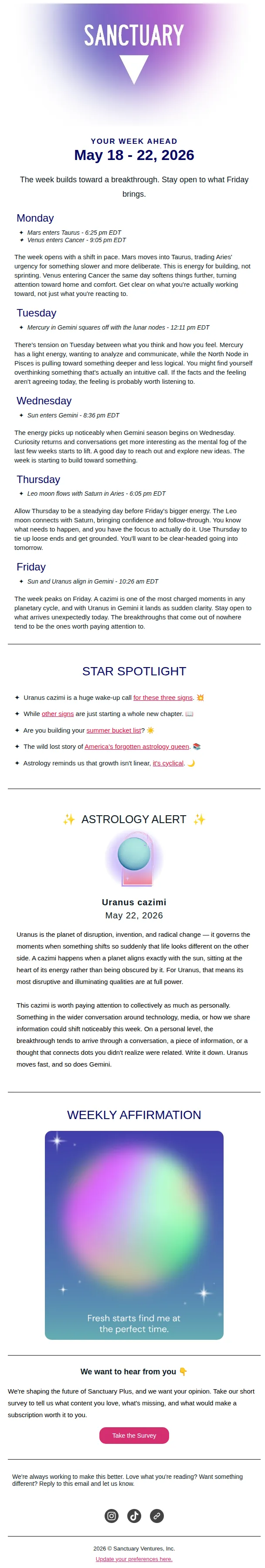 Sanctuary Astrology email: Something clicks on Friday ⚡️