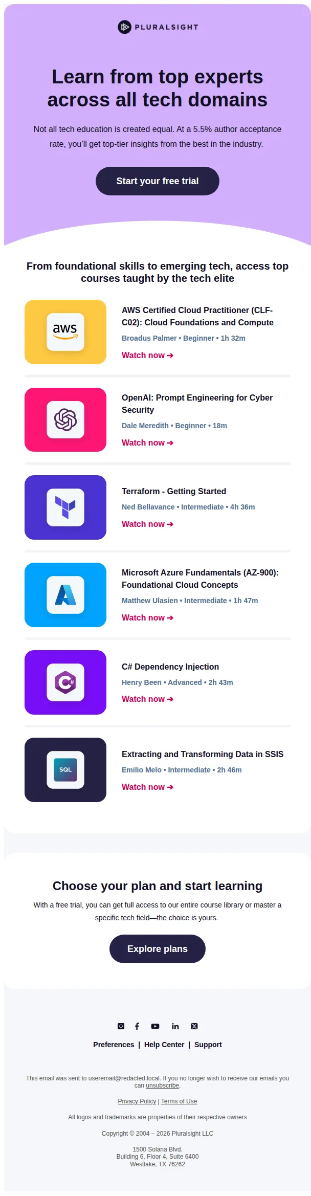 Pluralsight email: Master in-demand tech skills with expert instructors