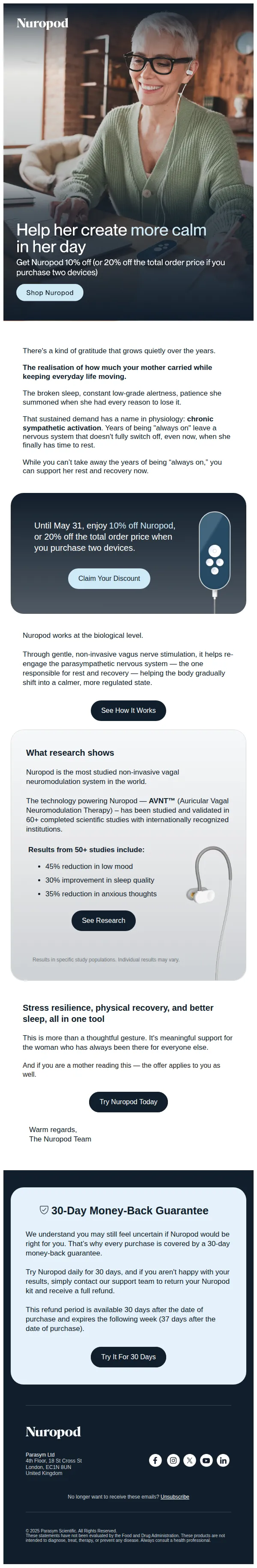 Nuropod email: 10% off Nuropod — A gift she’ll actually use every day