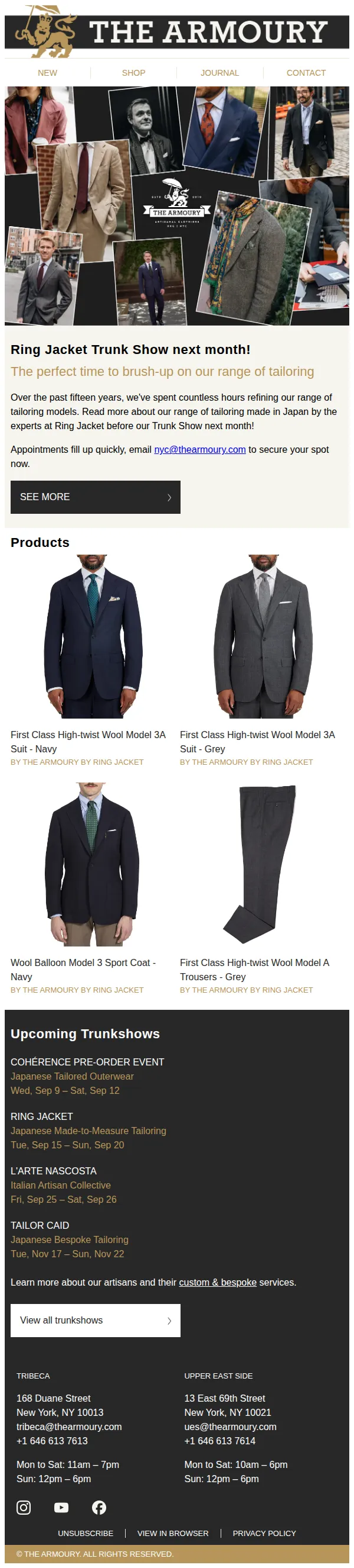 The Armoury email: Ring Jacket Trunk Show – One Month Away!