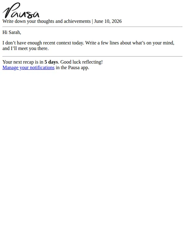 Pausa email: Write down your thoughts and achievements for Today | June 10, 2026