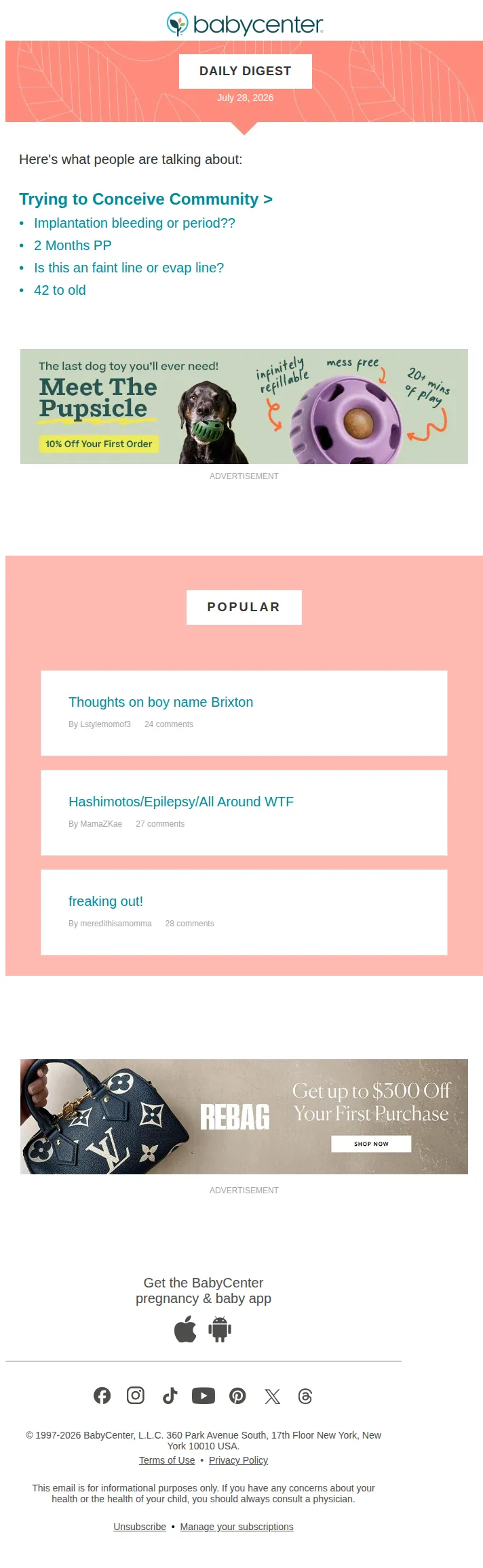 BabyCenter email: Trying to Conceive Community: Implantation bleeding or period??