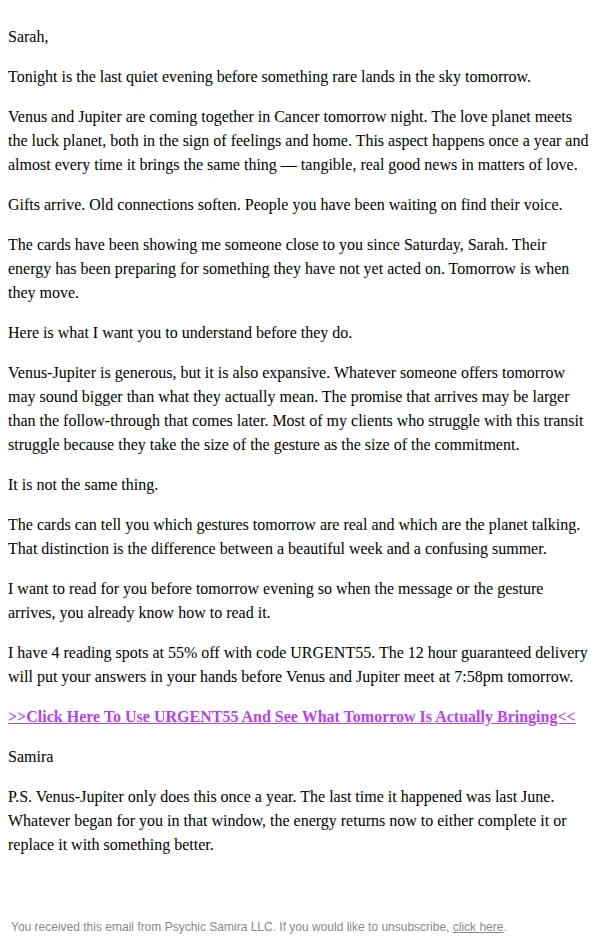 Psychic Samira email: Sarah something rare is forming in the sky for tomorrow