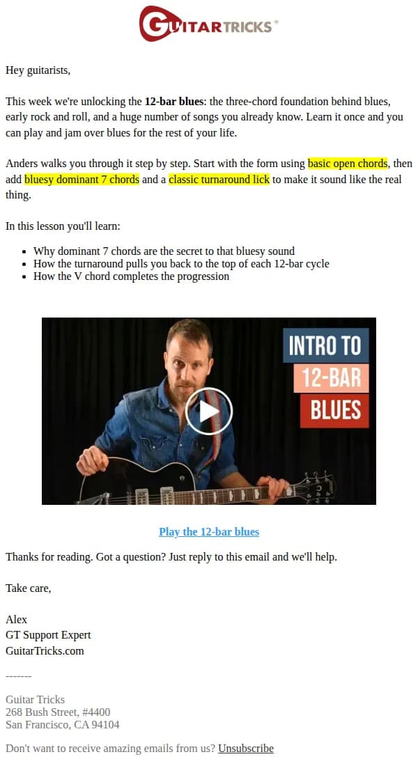 Guitar Tricks email: Unlocked: The 12-bar blues made simple 🎸