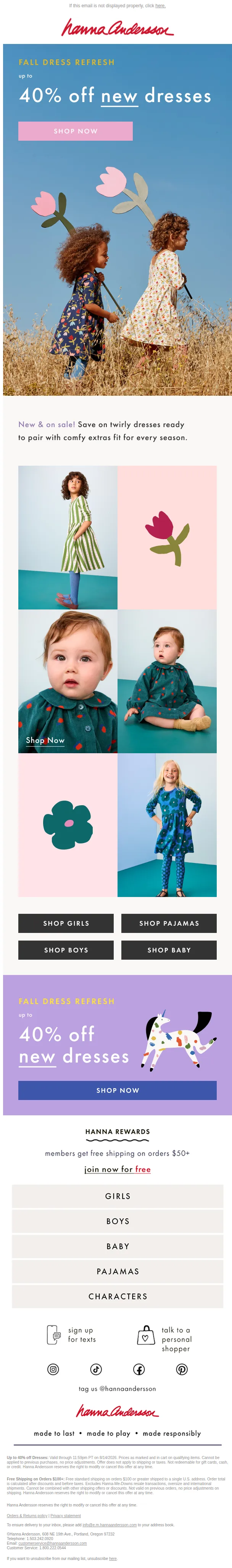 Hanna Andersson email: New Fall Dresses ON SALE 🌻