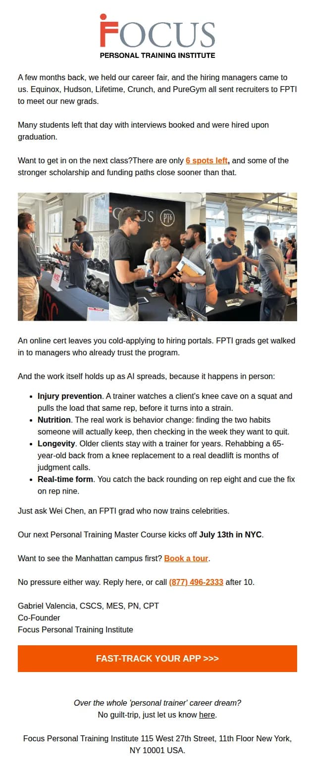 Focus Personal Training Institute email: A Real Career