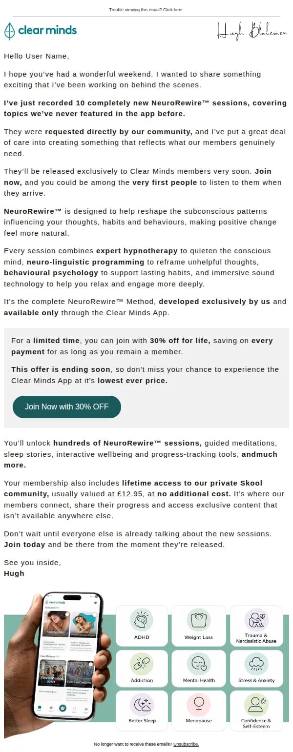 Clear Minds email: Something Exciting is Coming 😮