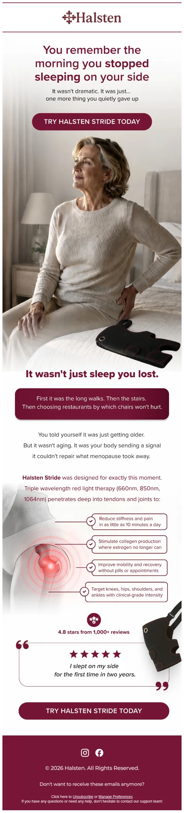 Halsten email: The morning you stopped sleeping on your side