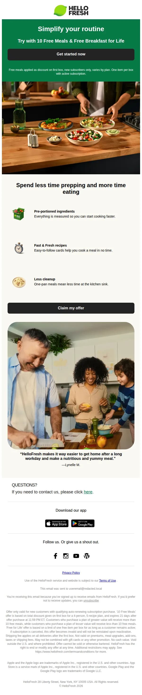 HelloFresh email: Ditch the grocery store. Dinner is delivered!