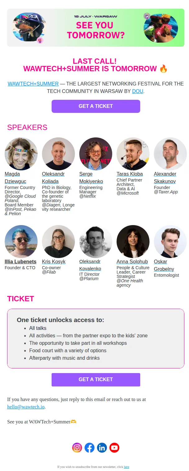 DOU Events email: WAWTECH+SUMMER IS TOMORROW ☀️