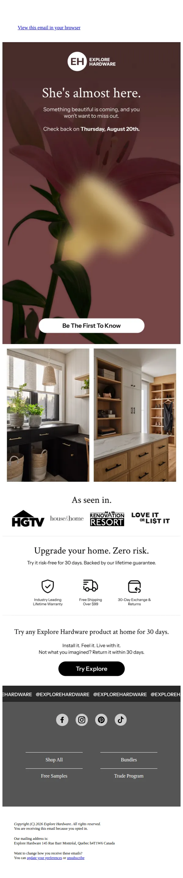 Explore Hardware email: She's almost here
