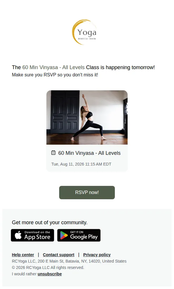 Applied Vayu Practice Lab email: Reminder for 60 Min Vinyasa - All Levels