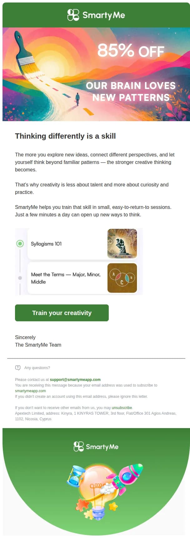 SmartyMe email: Creative thinking starts here