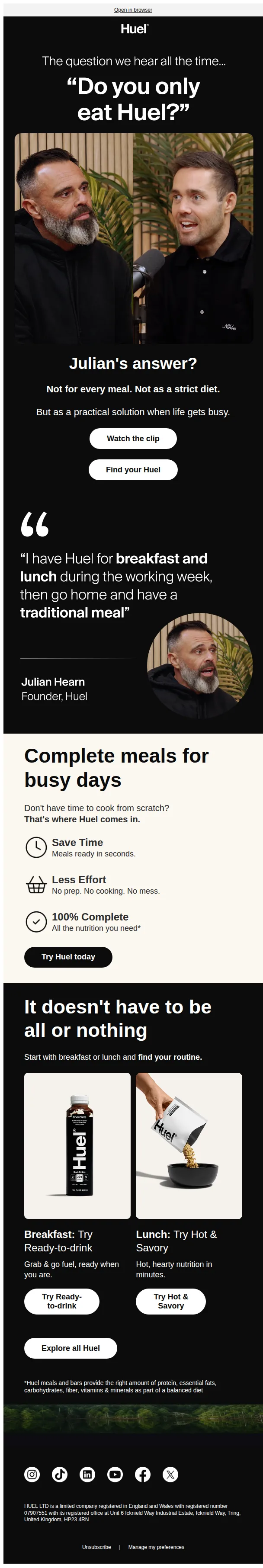 Huel email: Does our founder only eat Huel? 👀