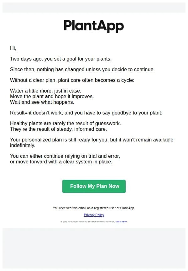 Plant App email: A Plan Only Works If You Use It!