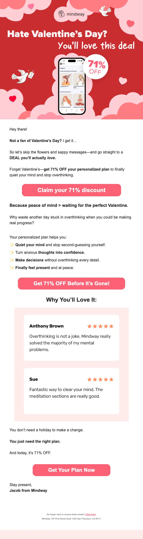 Mindway email: “I hate Valentine’s day…”