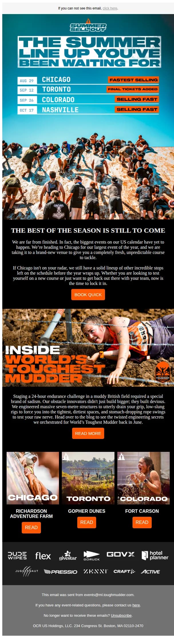 Tough Mudder email: Our biggest events of the year are still ahead
