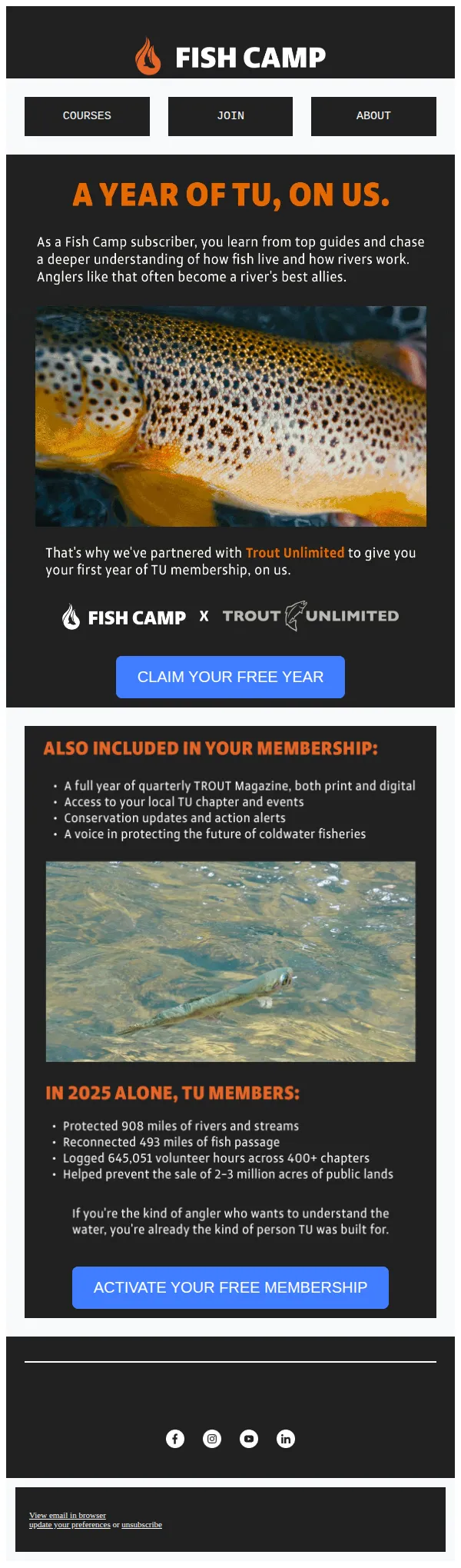 Fish Camp email: A free year of Trout Unlimited, on us!