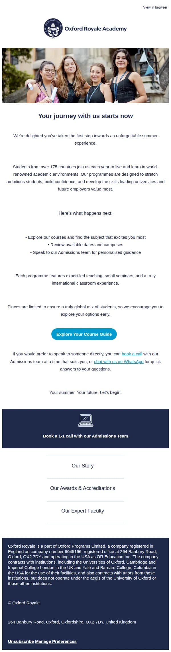 Oxford Royale email: Your summer starts here