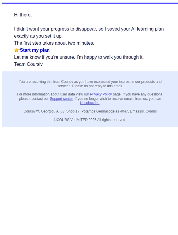 Coursiv email: We saved your plan for you