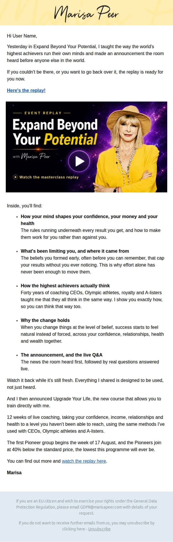 Marisa Peer email: Watch it back: Expand Beyond Your Potential