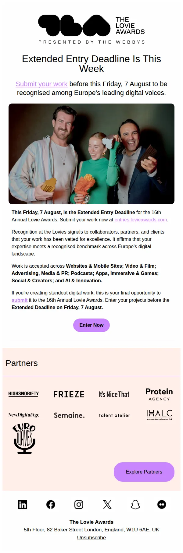 The Lovie Awards email: Friday: Last Chance to Enter Your Work