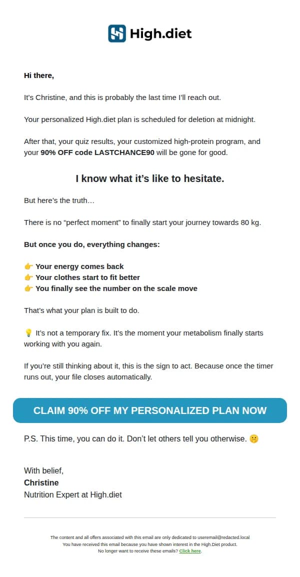 High Diet email: Your final 90% OFF expires at midnight ⏳