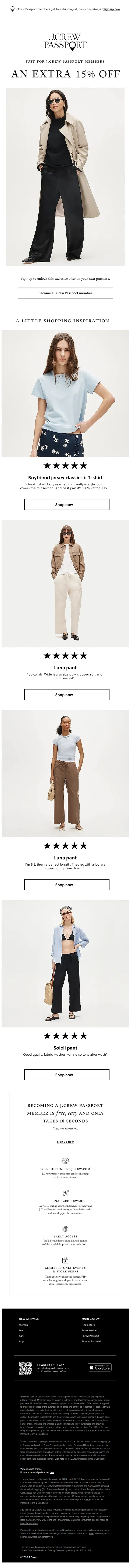J.Crew email: 15% off, just for J.Crew Passport members
