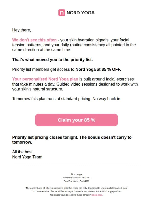 Nord Yoga email: For priority list members only