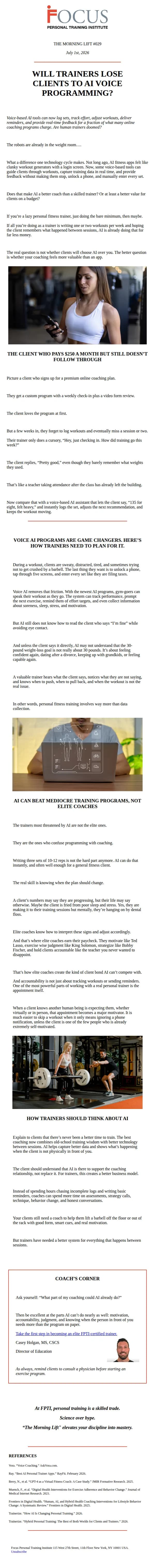 FPTI email: Will Voice-Based AI Programs Replace PT?