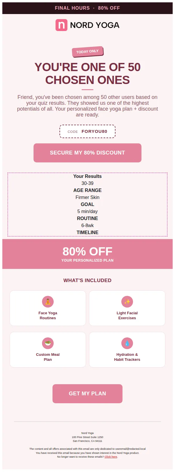 Nord Yoga email: You've been chosen, friend — here's your 80% off