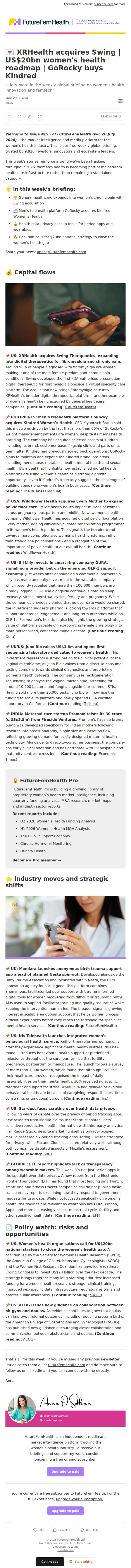 Anna at FutureFemHealth email: 💌 XRHealth acquires Swing | US$20bn women's health roadmap | GoRocky buys Kindred