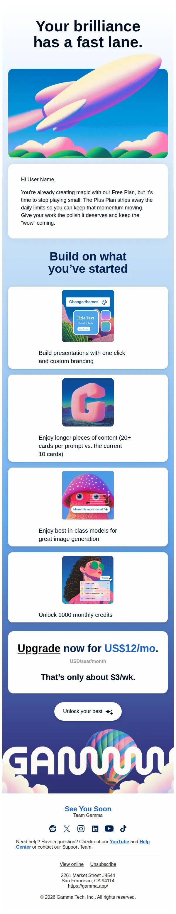 Gamma email: User Name, power up your gammas
