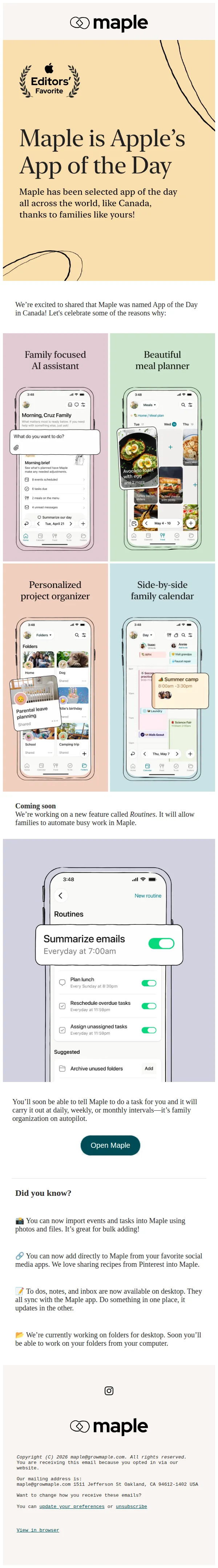 Maple email: Maple is Apple's App of the Day