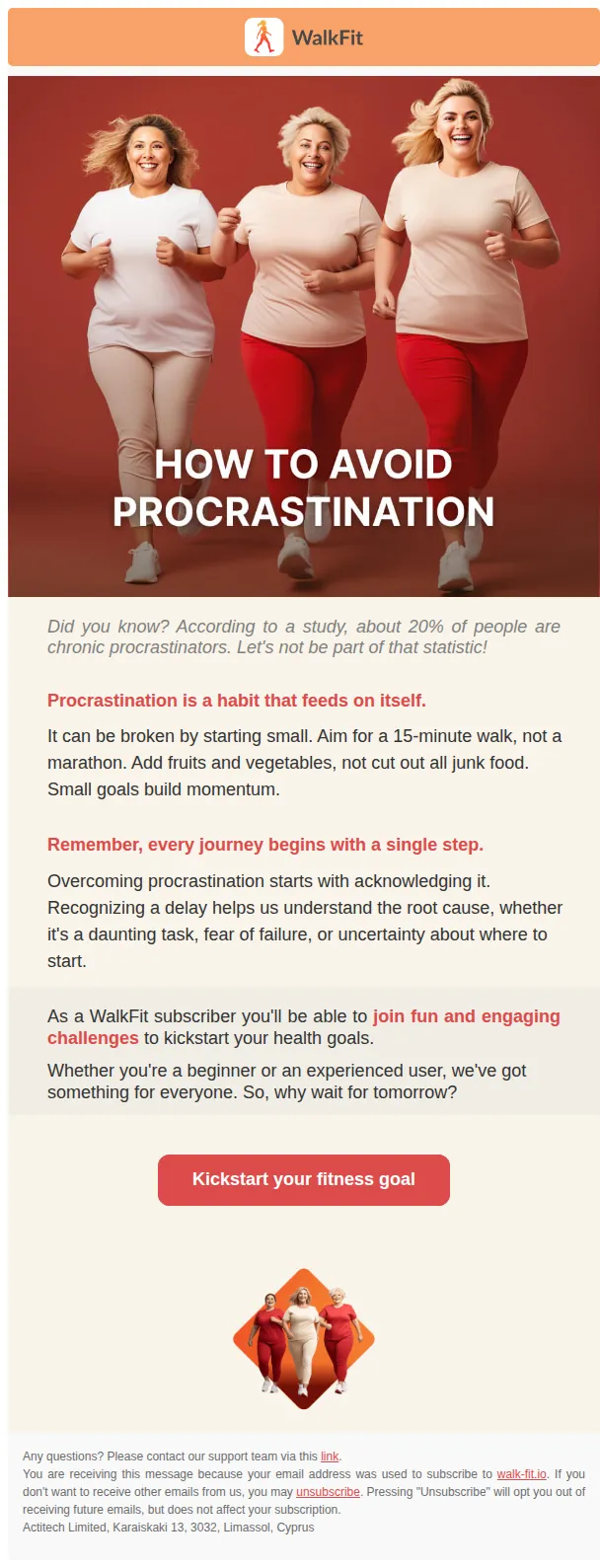 WalkFit email: Overcoming Procrastination