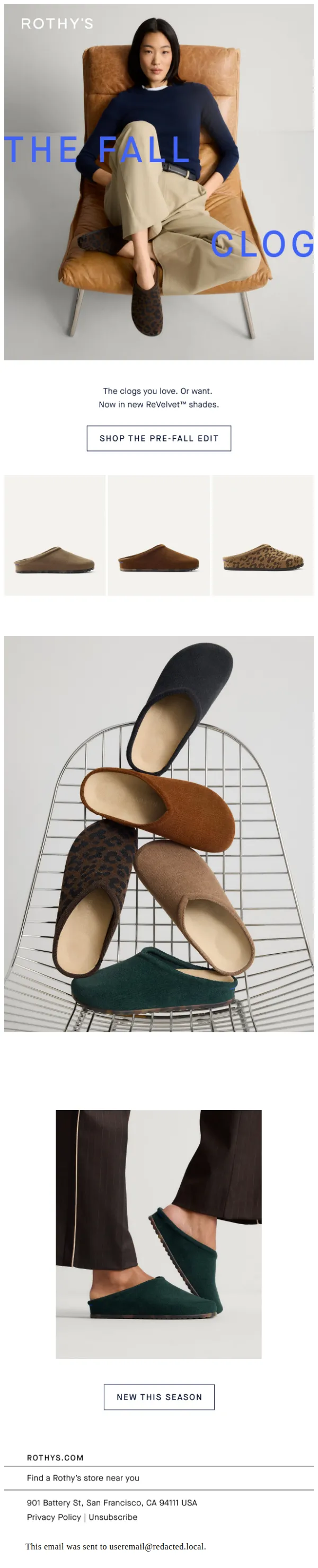 Rothy's email: Your cooler day clog.