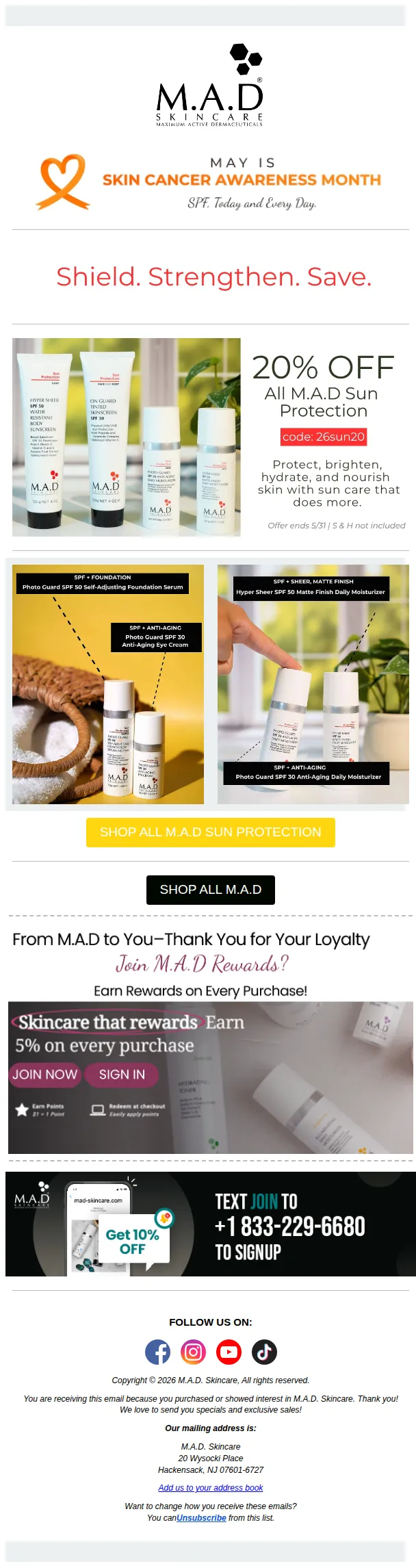 M.A.D Skincare email: 20% Off Sun Protection Starts Now ☀️