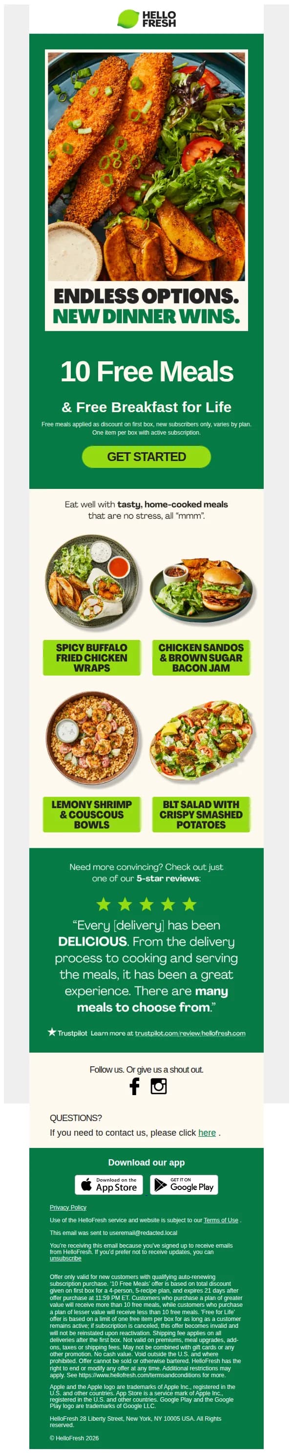 HelloFresh email: 10 Free Meals | Great taste is waiting...