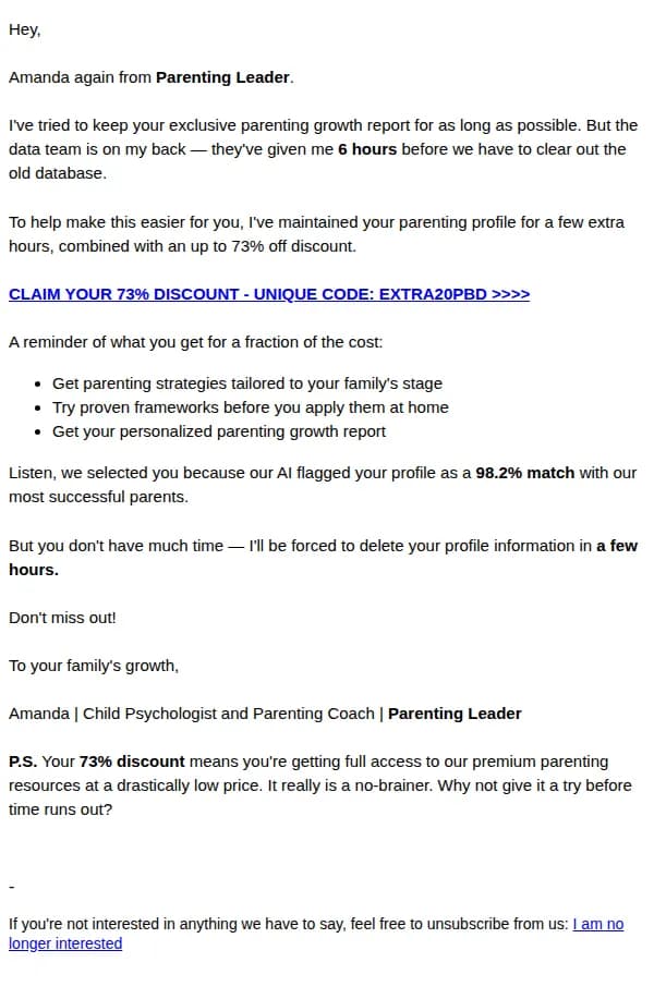 Parenting Leader email: Your plan is being deleted❗