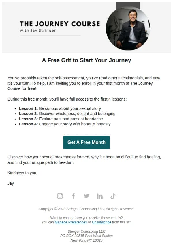 Jay Stringer email: Get 1 Month Free