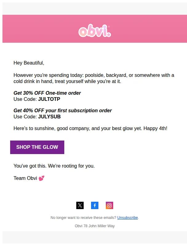 Obvi email: Happy 4th from OBVI.