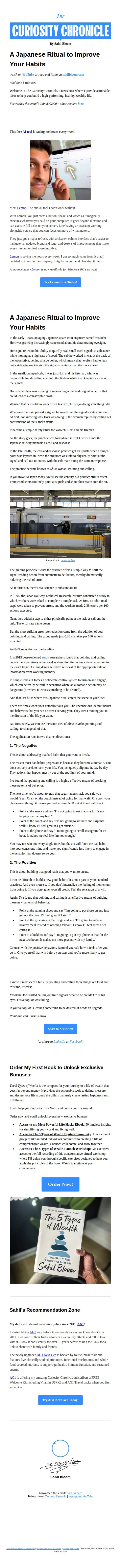 Sahil Bloom email: A Japanese Ritual to Improve Your Habits