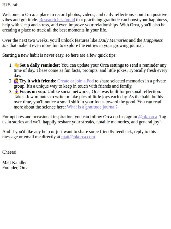 Orca email: Welcome to Orca 🐋