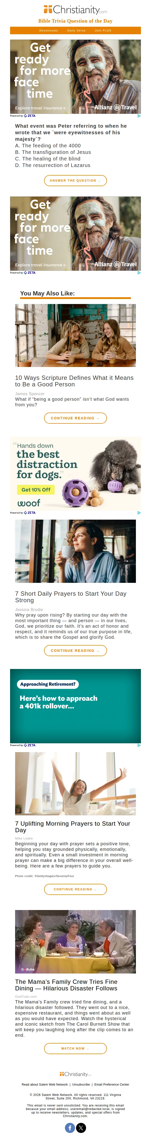 Christianity.com email: See if you can answer today's trivia question!