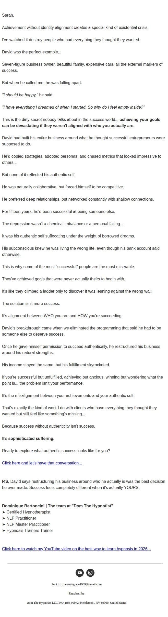 Dom The Hypnotist email: 🔵 Why successful people get depressed