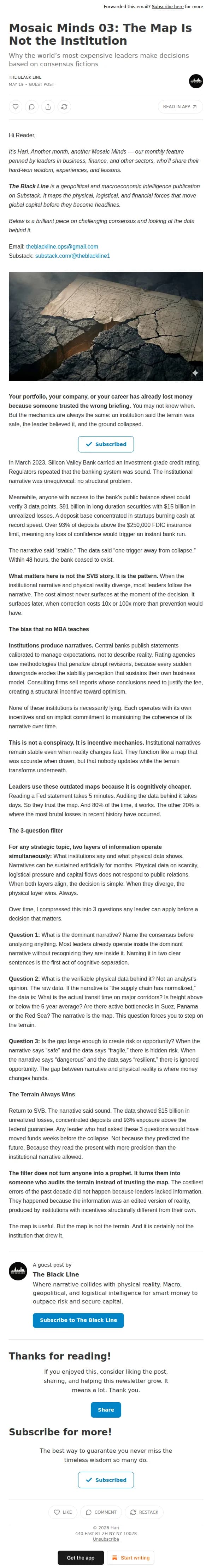 Mental Mosaic email: Mosaic Minds 03: The Map Is Not the Institution