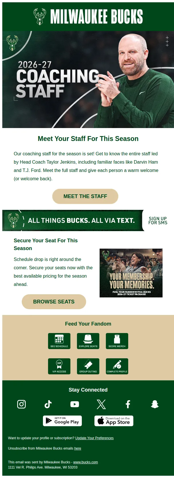 Milwaukee Bucks email: Introducing Your 2026-27 Season Coaching Staff