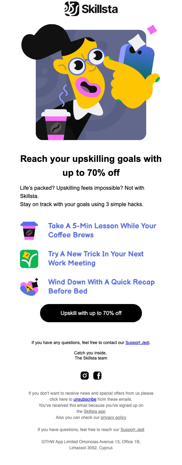 Skillsta email: Social skills trainer — up to 70% OFF today 🚀