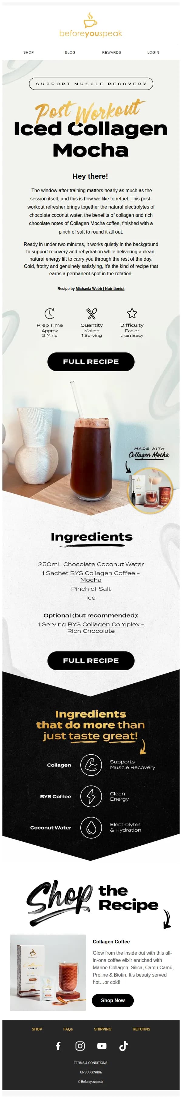 Beforeyouspeak Coffee email: Your new post-workout ritual, powered by Collagen Mocha 💪