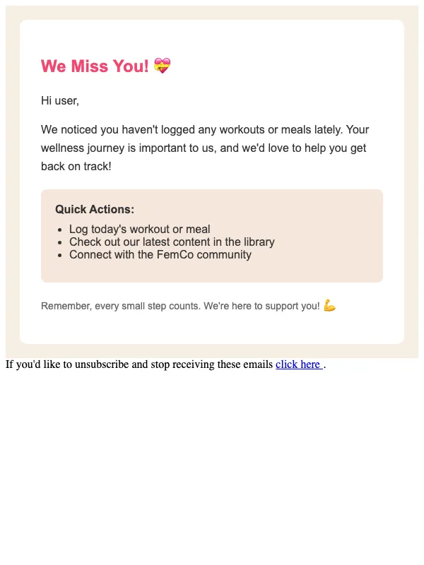 FemCo email: We Miss You! Get Back on Track with FemCo 💝